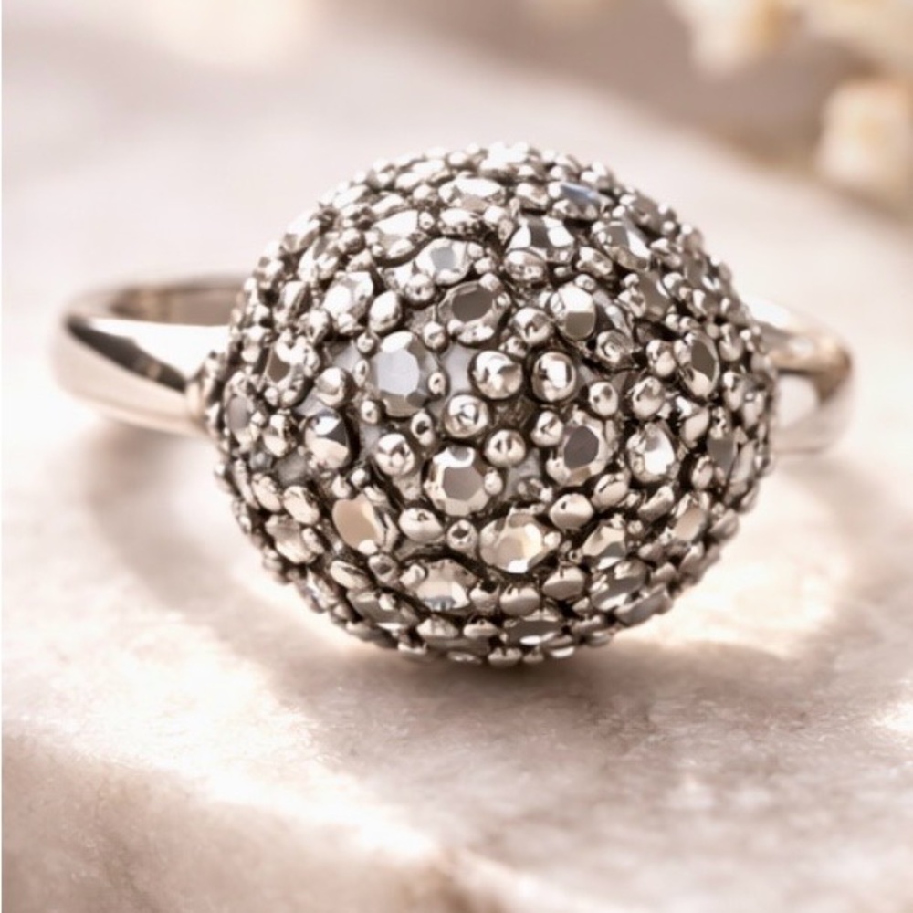 Vintage Sterling Silver Marcasite Dome Ring Size 9